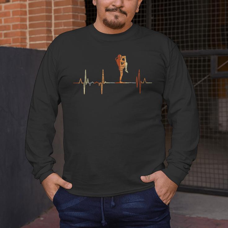 Muay Thai Heartbeat Vintage ECG Cardiogram Retro Men's Long Sleeve T-Shirt Muay Thai Heartbeat Vintage ECG Cardiogram Retro Men's Long Sleeve T-Shirt