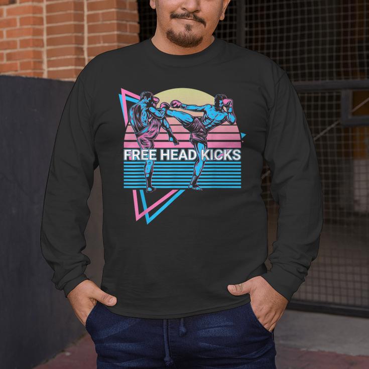 Muay Thai Kickboxing Retro Free Head Kicks Men's Long Sleeve T-Shirt