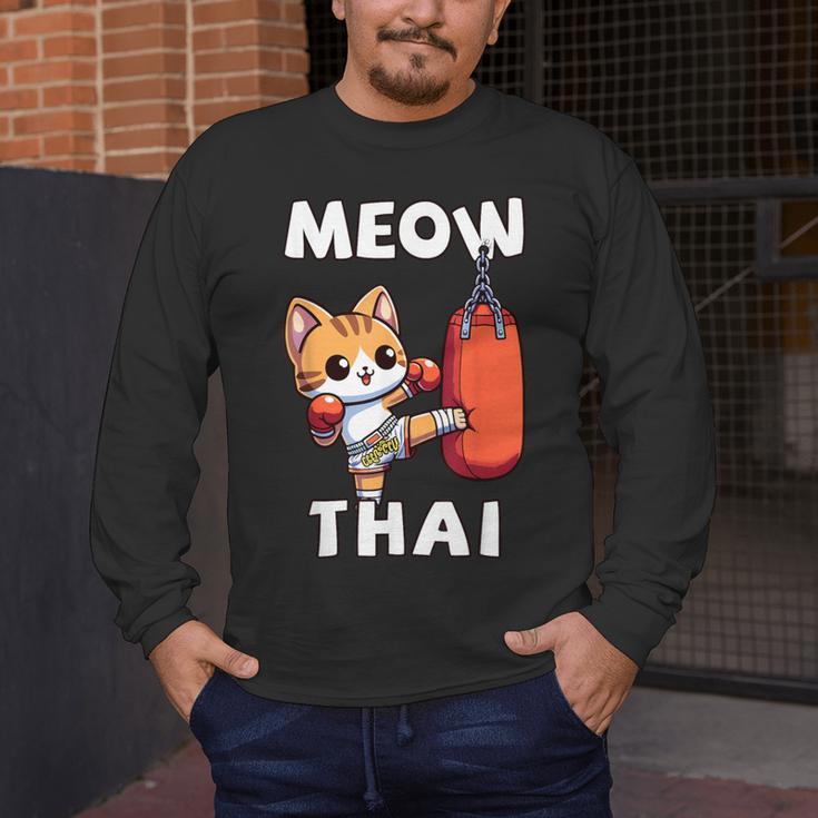 Muay Thai Meow Thai Thai Boxing For Boys Muay Thai Cat Men's Long Sleeve T-Shirt