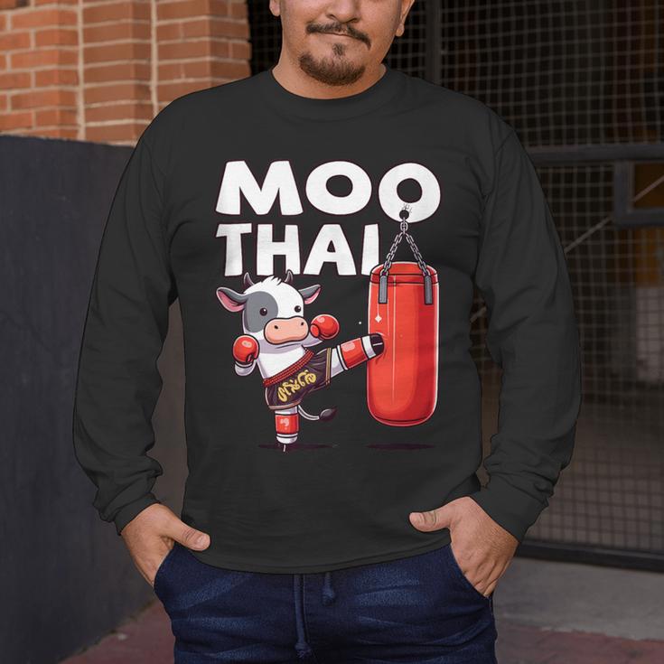 Muay Thai Moo Thai Thai Boxing For Youth Muay Thai Cow Men's Long Sleeve T-Shirt
