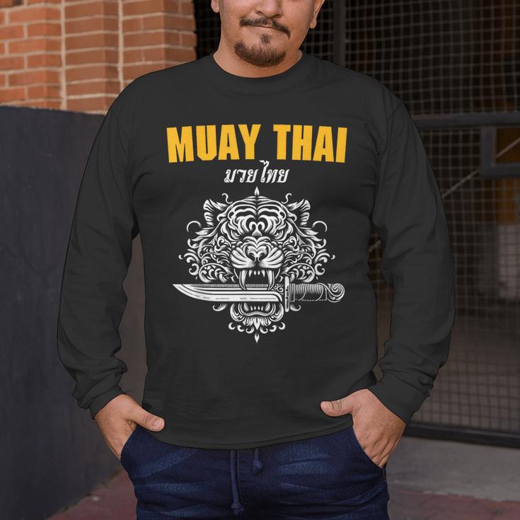 Muay Thai Sak Yant MMA Tattoo Tiger Lion Knife Martial Art Men's Long Sleeve T-Shirt