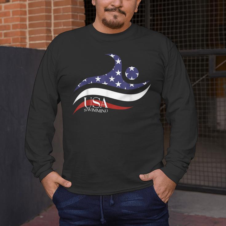 Patriotic American Flag Floating USA Swimming Team Men's Long Sleeve T-Shirt Patriotic American Flag Floating USA Swimming Team Men's Long Sleeve T-Shirt
