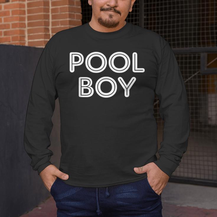 Pool Boy Saying Swim Cool Swimmer Swimming Pool Men's Long Sleeve T-Shirt Pool Boy Saying Swim Cool Swimmer Swimming Pool Men's Long Sleeve T-Shirt