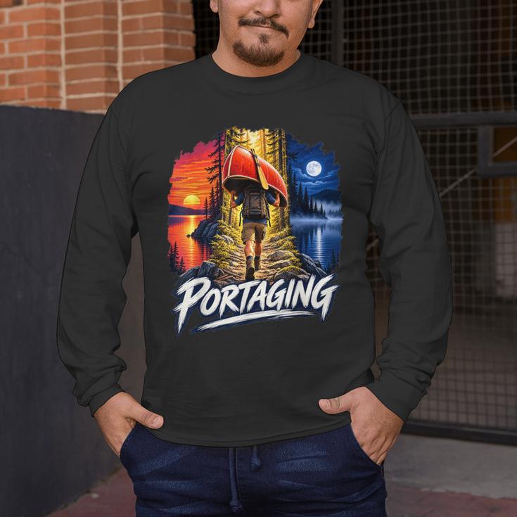 Portaging Canoe Wilderness Adventure Scenic Graphic Men's Long Sleeve T-Shirt