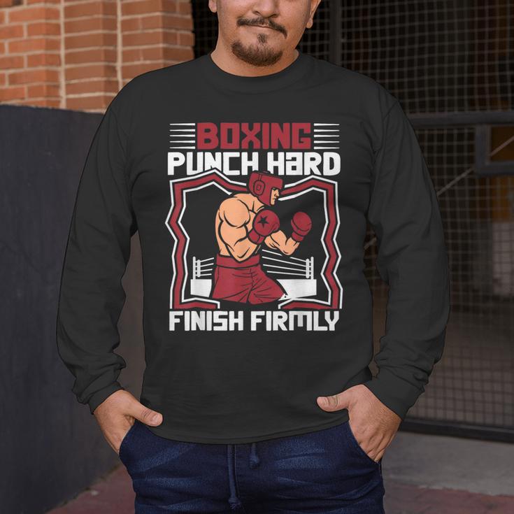 Punch Hard Finish Firmly Kickboxer Fan Muay Thai Boxing Men's Long Sleeve T-Shirt Punch Hard Finish Firmly Kickboxer Fan Muay Thai Boxing Men's Long Sleeve T-Shirt