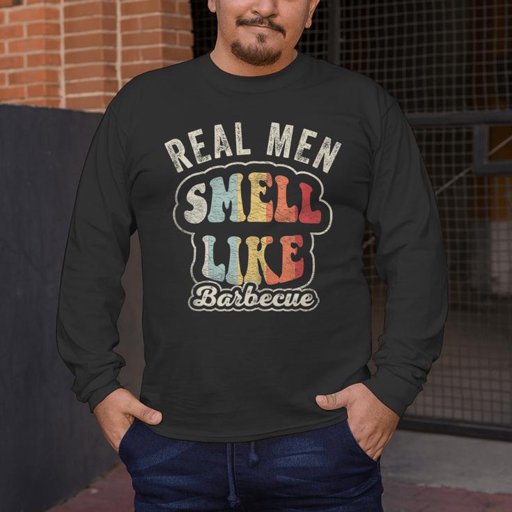 Real Men Smell Like Barbecue Grilling BBQ Dad Graphic Men's Long Sleeve T-Shirt