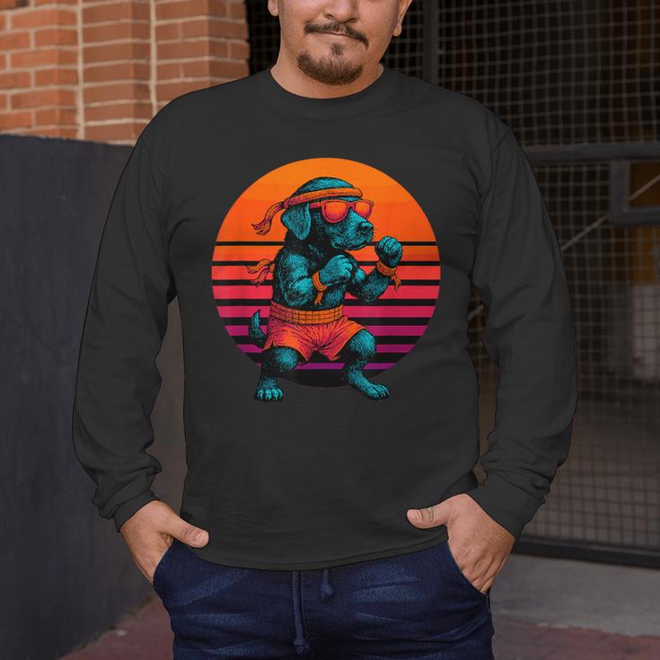 Retro Dog With Gloves Muay Thai Fighter Men's Long Sleeve T-Shirt