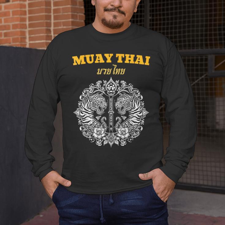 Sak Yant Muay Thai Art Tattoo Twin Tiger Kickboxing Thailand Men's Long Sleeve T-Shirt