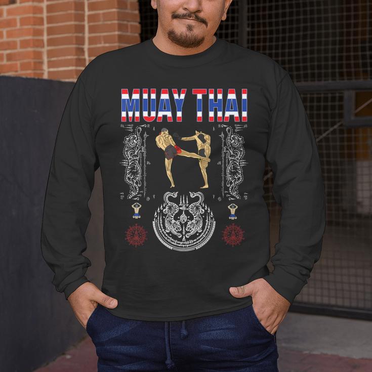 Sawadee Thai Traditional Sak Yant Thai Twin Tiger Muay Thai Men's Long Sleeve T-Shirt