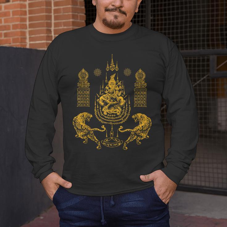 Sawadee Thai Traditional Sak Yant Thai Twin Tigers Muay Thai Men's Long Sleeve T-Shirt Sawadee Thai Traditional Sak Yant Thai Twin Tigers Muay Thai Men's Long Sleeve T-Shirt