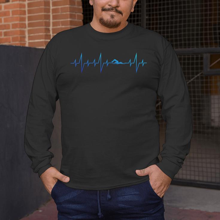Sports Swimming Club Hobby Swimmer Heartbeat Swimming Men's Long Sleeve T-Shirt Sports Swimming Club Hobby Swimmer Heartbeat Swimming Men's Long Sleeve T-Shirt
