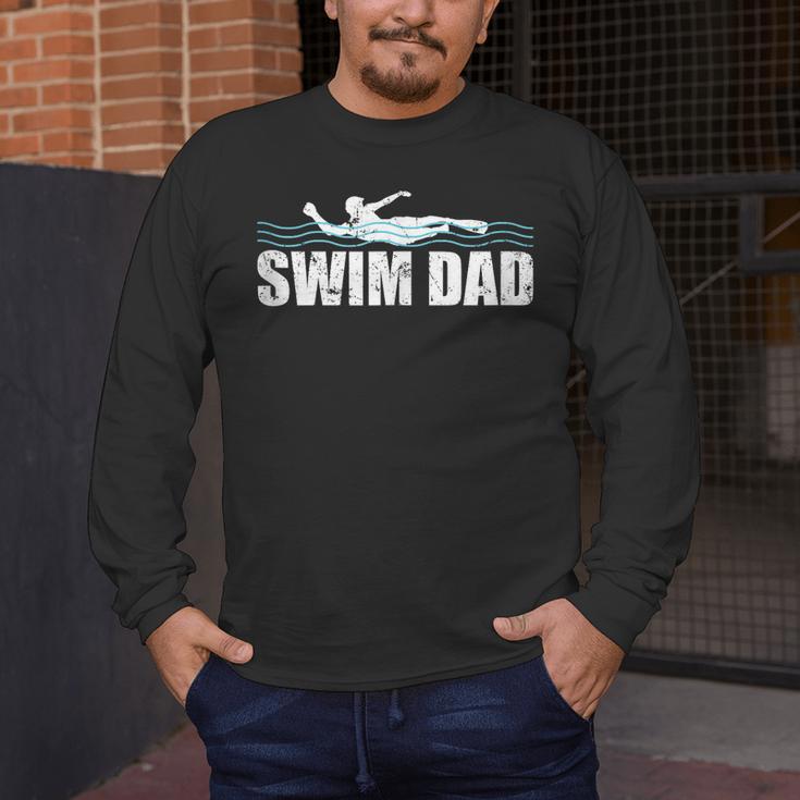 Swim Dad Support Swimming Father Sport Men's Long Sleeve T-Shirt Swim Dad Support Swimming Father Sport Men's Long Sleeve T-Shirt