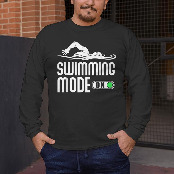 Swim Slogan Funny Swimming Mode On Swim Men's Long Sleeve T-Shirt