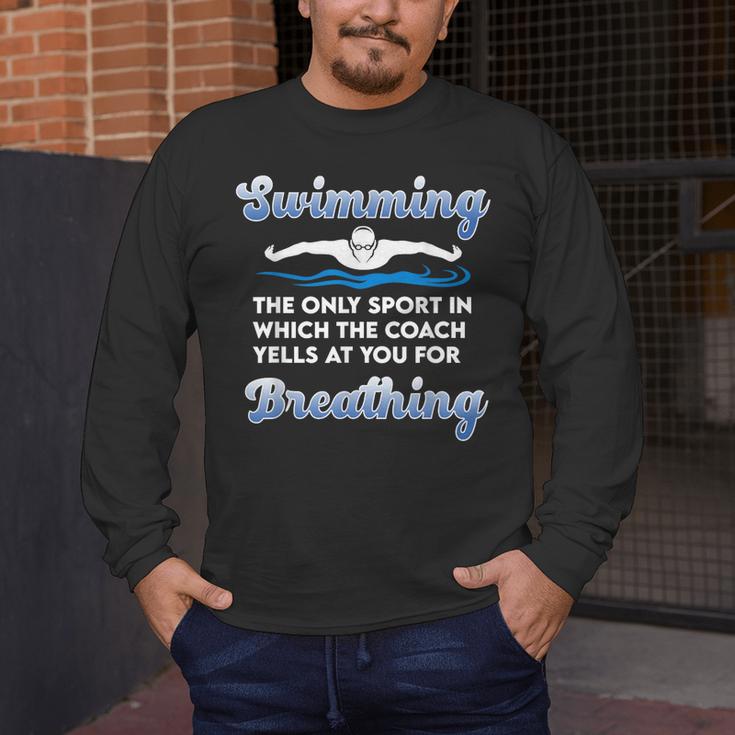 Swim Team Swimming Coach Quote Swim Breathing Joke Men's Long Sleeve T-Shirt