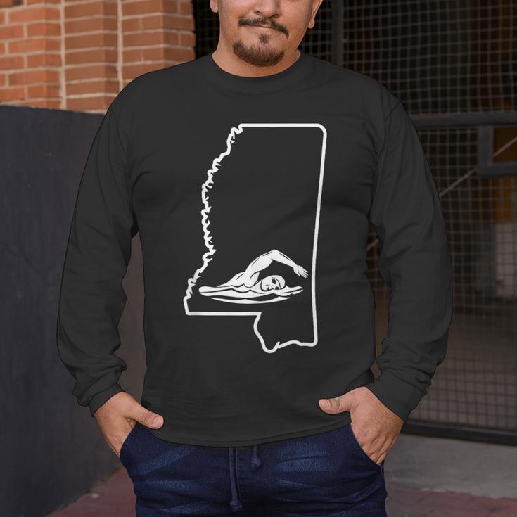 Swimming Apparel Mississippi Swimmer Training Men's Long Sleeve T-Shirt Swimming Apparel Mississippi Swimmer Training Men's Long Sleeve T-Shirt