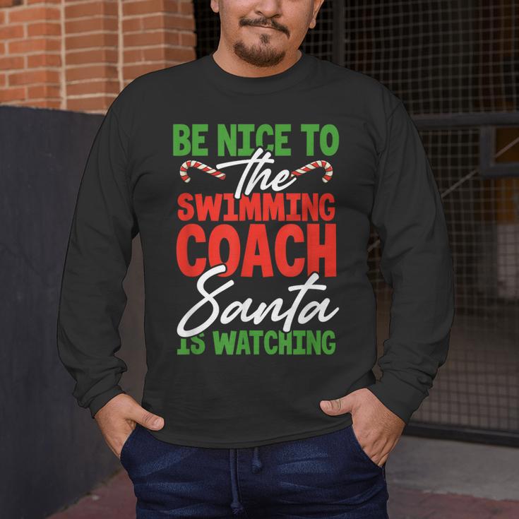 Swimming Coach Christmas Xmas Swimming Santa Men's Long Sleeve T-Shirt Swimming Coach Christmas Xmas Swimming Santa Men's Long Sleeve T-Shirt