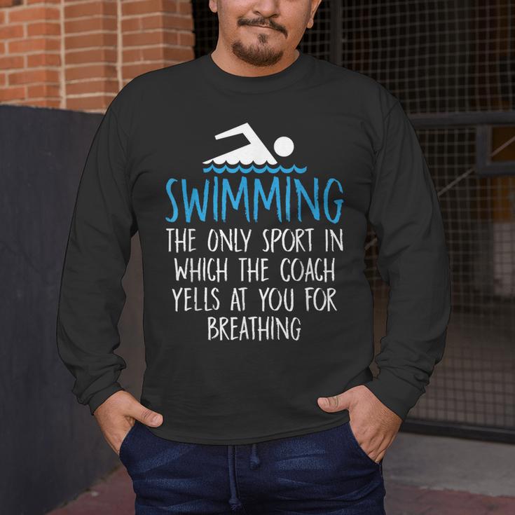 Swimming Coach Yells Breathing Swimmer Swim Team Men's Long Sleeve T-Shirt