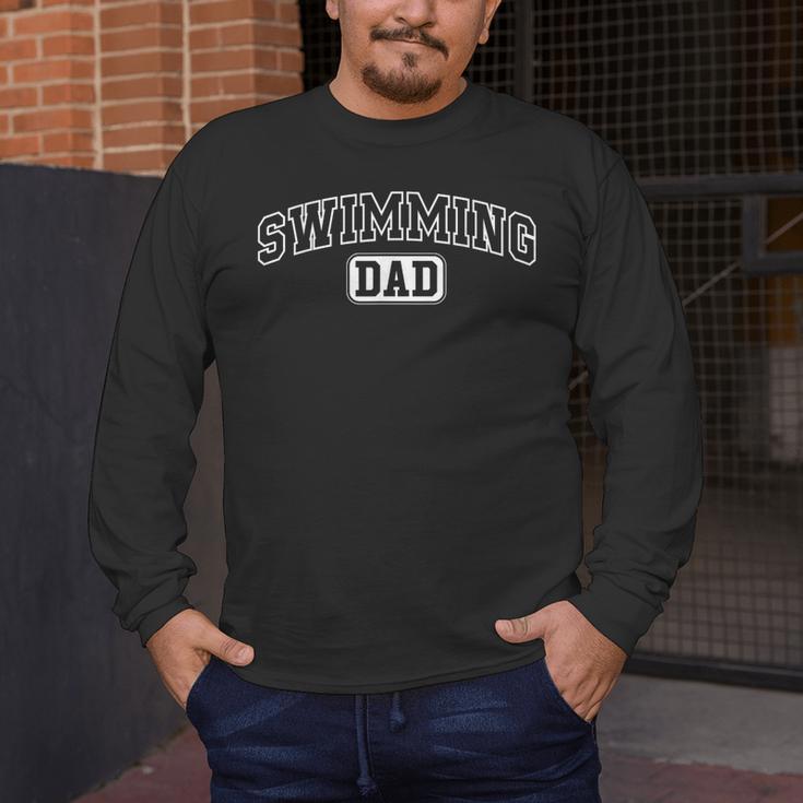 Swimming Dad Athletic Lettering Fathers Day Coach Men's Long Sleeve T-Shirt