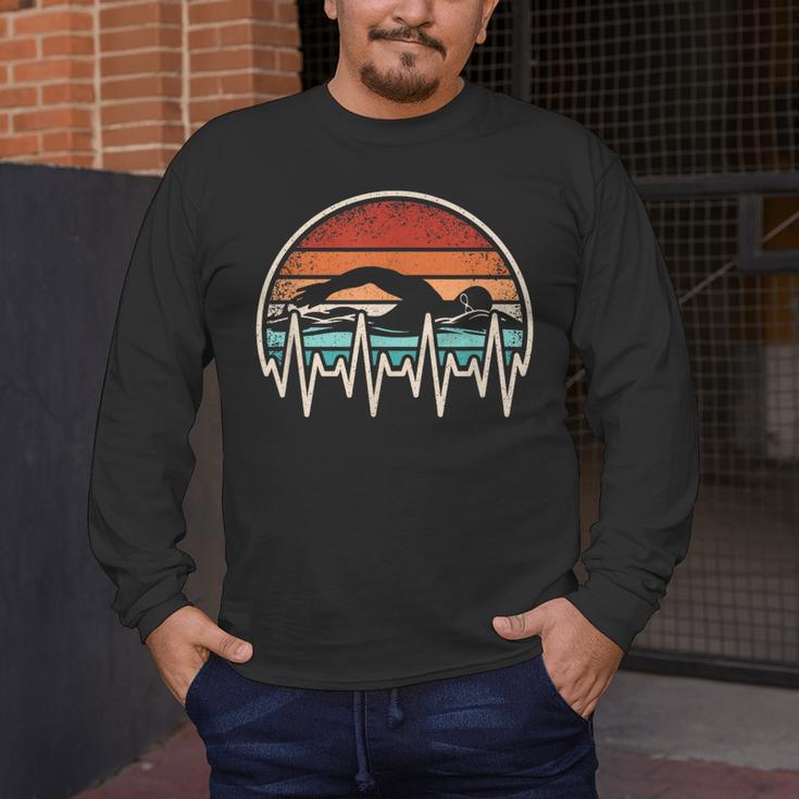 Swimming Heartbeat Retro Swim Swimmer Men Women Men's Long Sleeve T-Shirt Swimming Heartbeat Retro Swim Swimmer Men Women Men's Long Sleeve T-Shirt
