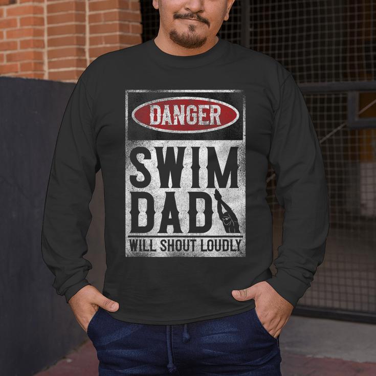 Swimming Swimmer DANGER Swim Dad Men's Long Sleeve T-Shirt Swimming Swimmer DANGER Swim Dad Men's Long Sleeve T-Shirt