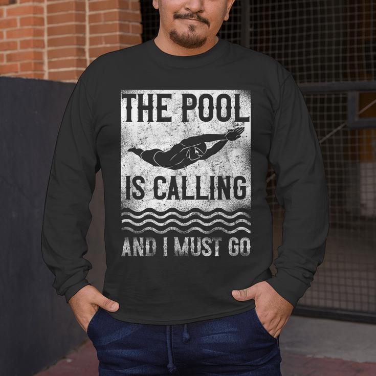 Swimming Swimmer Swim The Pool Is Calling Vintage Men's Long Sleeve T-Shirt Swimming Swimmer Swim The Pool Is Calling Vintage Men's Long Sleeve T-Shirt