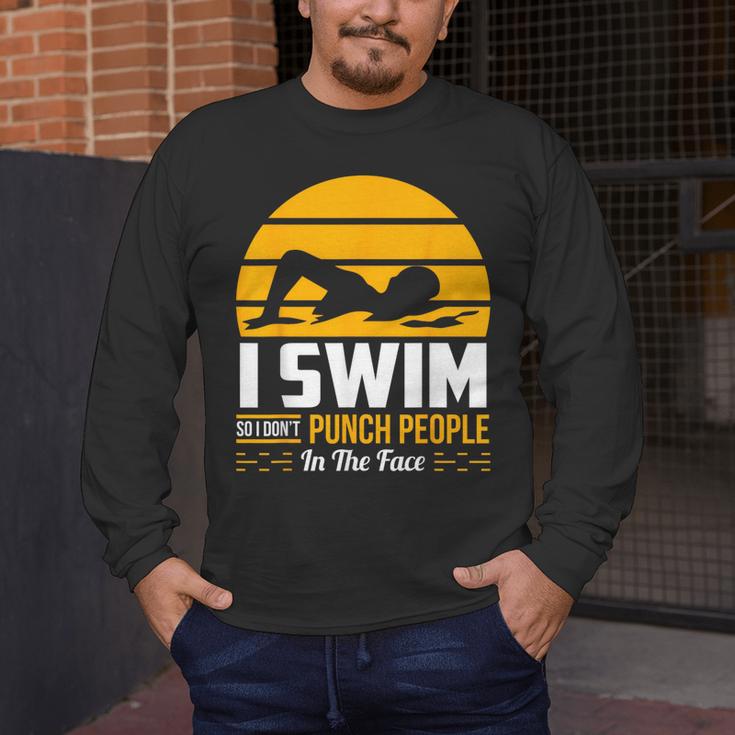 Swimming Swimmer Swim Team So I Don't Punch Men's Long Sleeve T-Shirt