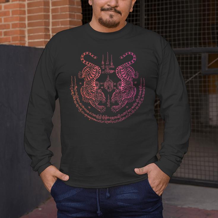 Thai Tattoo Twin Tiger Sak Yant Muay Thai Thailand Graphic Men's Long Sleeve T-Shirt