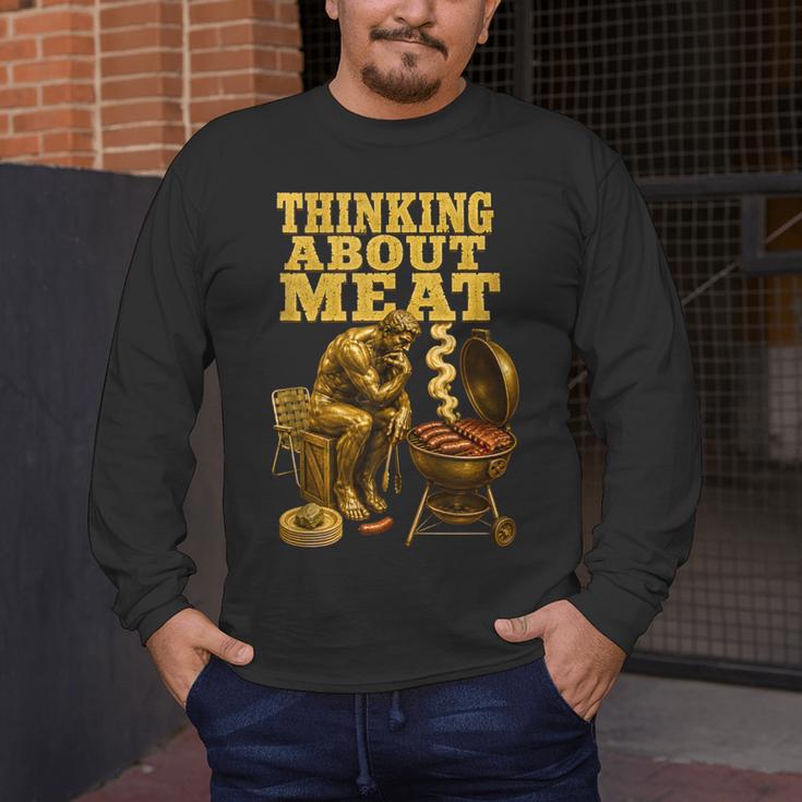 Thinking About Meat BBQ Dad Humor Men's Long Sleeve T-Shirt