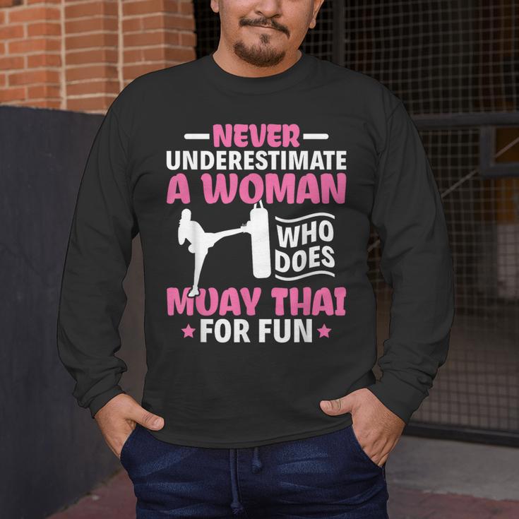 Never Underestimate A Woman Thai Boxing Muay Thai Fighter Men's Long Sleeve T-Shirt