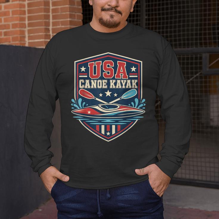 USA Canoe Kayak Paddling American Flag Emblem Men's Long Sleeve T-Shirt