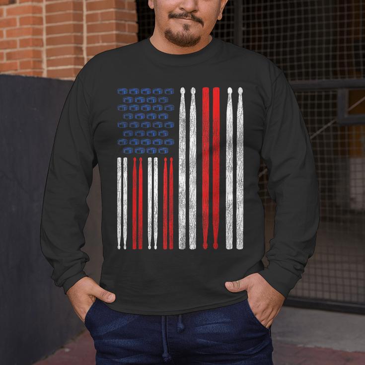 USA Flag Drumsticks Drum Kit Men's Long Sleeve T-Shirt USA Flag Drumsticks Drum Kit Men's Long Sleeve T-Shirt