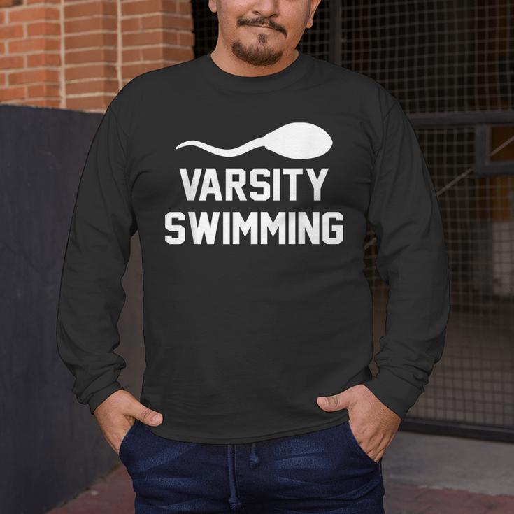 Varsity Swimming For Men Women Men's Long Sleeve T-Shirt Varsity Swimming For Men Women Men's Long Sleeve T-Shirt