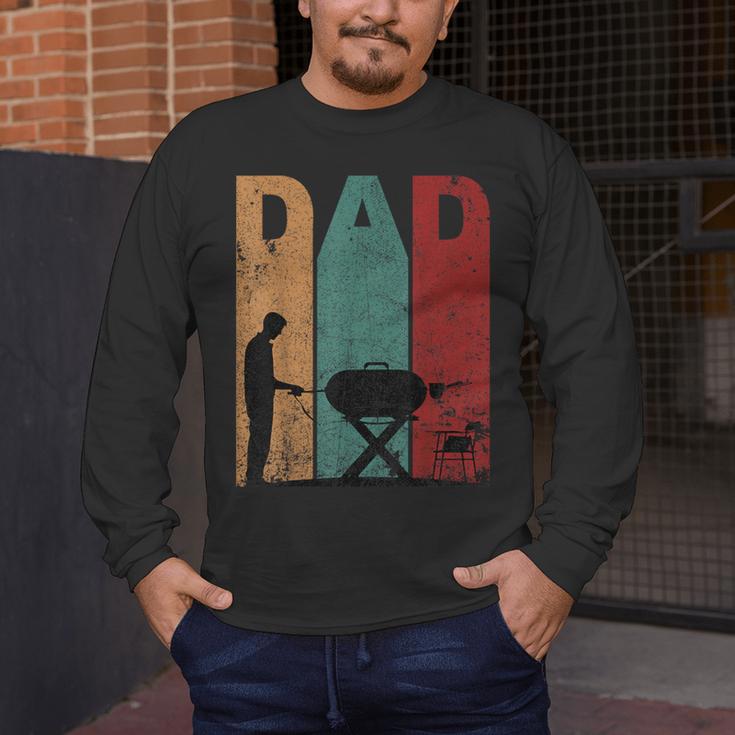 Vintage BBQ Dad Silhouette Father's Day Retro Men's Long Sleeve T-Shirt