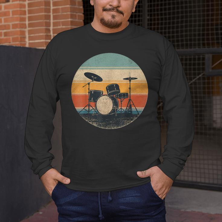 Vintage Drum Kit Silhouette Retro Music Men's Long Sleeve T-Shirt