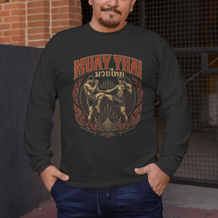 Vintage Muay Thai Bangkok Thailand Thai Boxing Art Men's Long Sleeve T-Shirt