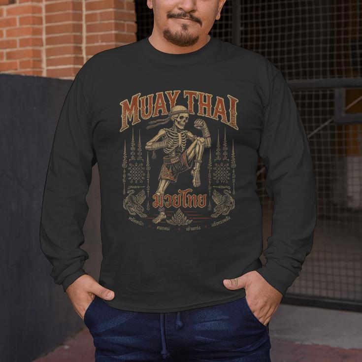 Vintage Muay Thai Belt Thai Boxing Warrior Fighter Skeleton Men's Long Sleeve T-Shirt