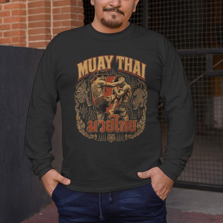 Vintage Muay Thai Thai Boxing Nak Muay Fighter Art Men's Long Sleeve T-Shirt
