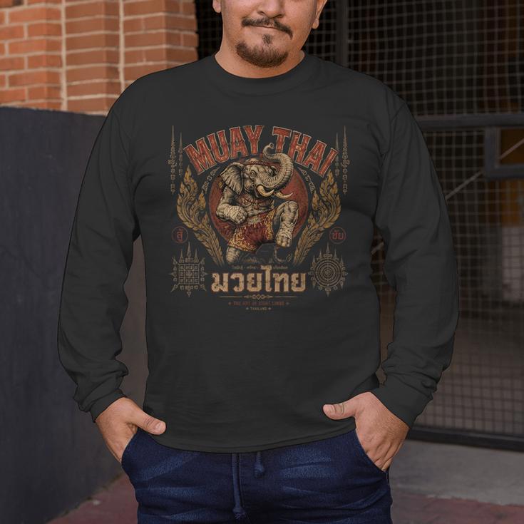 Vintage Muay Thai Chaiya Thai Boxing Fighter Style Elephant Men's Long Sleeve T-Shirt