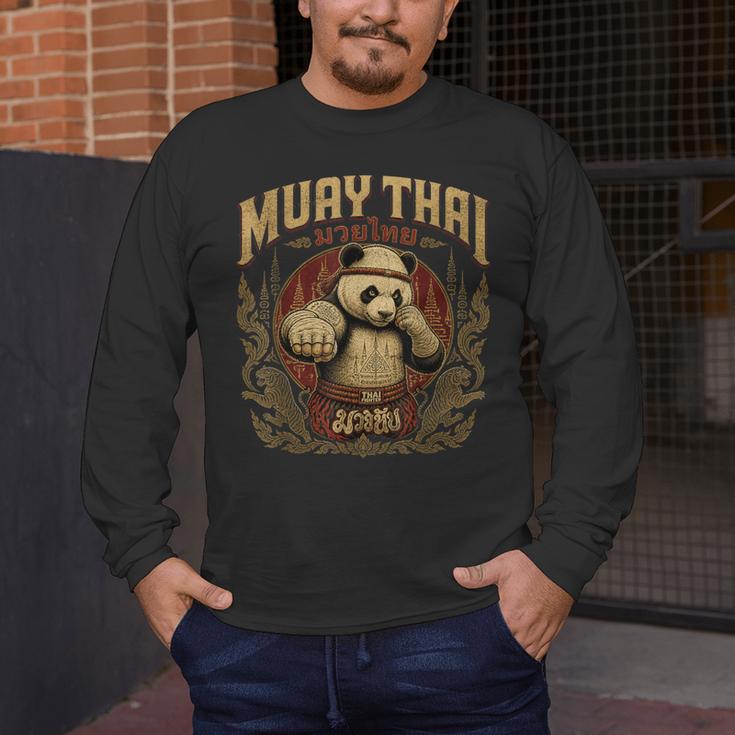 Vintage Muay Thai Gym Thai Boxing Training Fighter Panda Men's Long Sleeve T-Shirt Vintage Muay Thai Gym Thai Boxing Training Fighter Panda Men's Long Sleeve T-Shirt