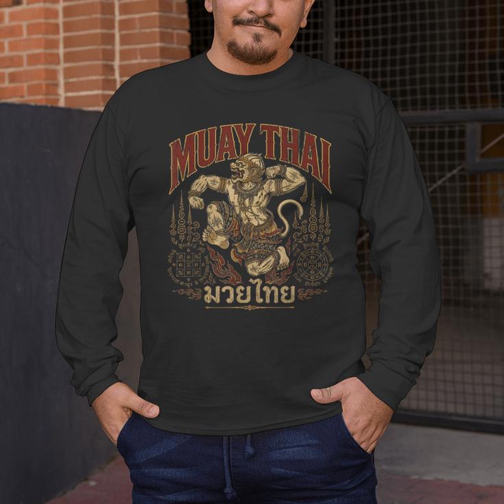 Vintage Muay Thai Spirit Thai Boxing Fighter Soul Monkey Men's Long Sleeve T-Shirt Vintage Muay Thai Spirit Thai Boxing Fighter Soul Monkey Men's Long Sleeve T-Shirt