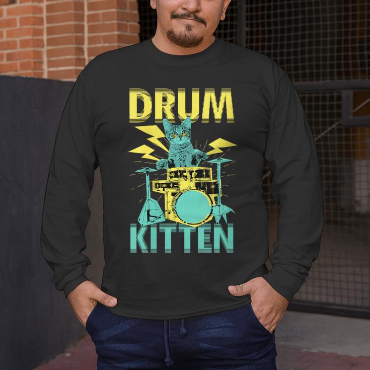 Women's Cute Drummer Cat Drum Kitten Men's Long Sleeve T-Shirt Women's Cute Drummer Cat Drum Kitten Men's Long Sleeve T-Shirt