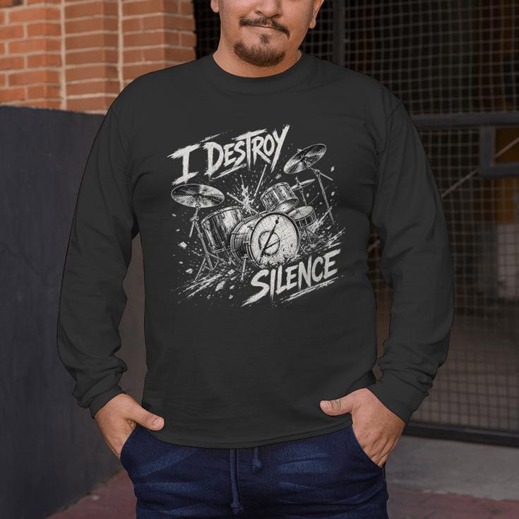 Women's Drum Kit I Destroy Silence Art Men's Long Sleeve T-Shirt Women's Drum Kit I Destroy Silence Art Men's Long Sleeve T-Shirt