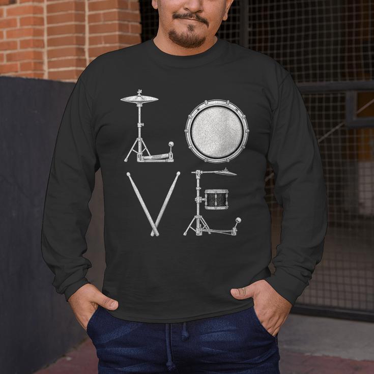 Women's Drum Kit Love Illustration For Music Enthusiasts Men's Long Sleeve T-Shirt