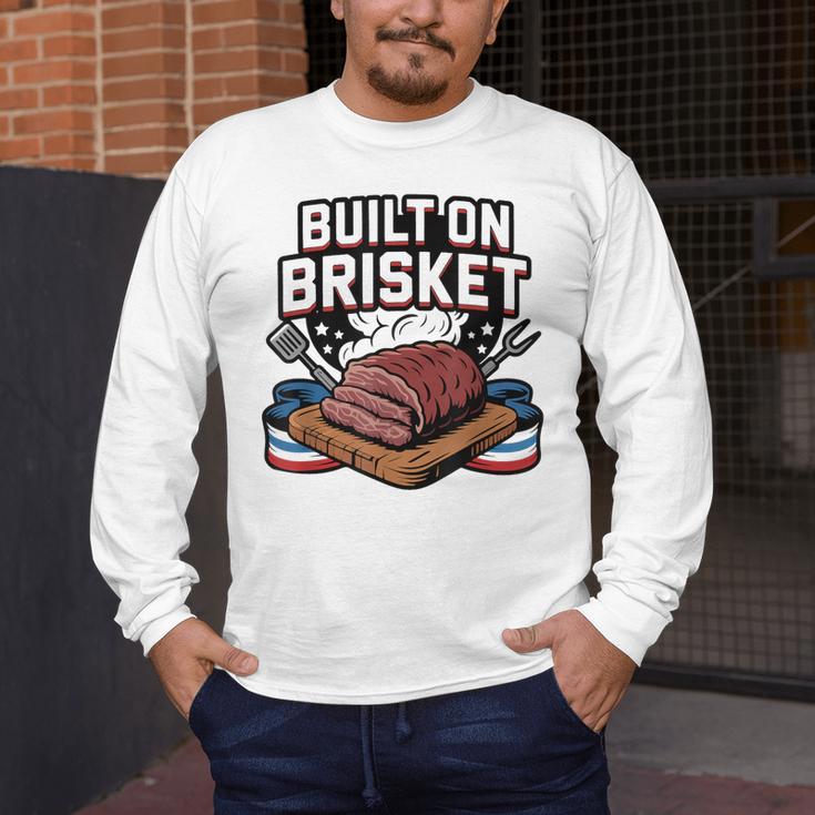 4th July BBQ Dad American Flag Brisket Smoke Men's Long Sleeve T-Shirt