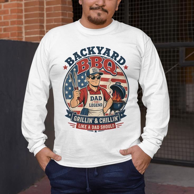 Backyard BBQ Dad Grill Boss Patriotic Fourth Of July Barbecu Men's Long Sleeve T-Shirt