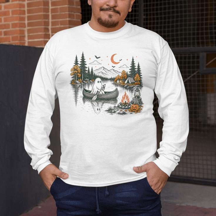 Canoe Ghost Camping Ghost Lake Halloween Spooky Fall Camping Men's Long Sleeve T-Shirt