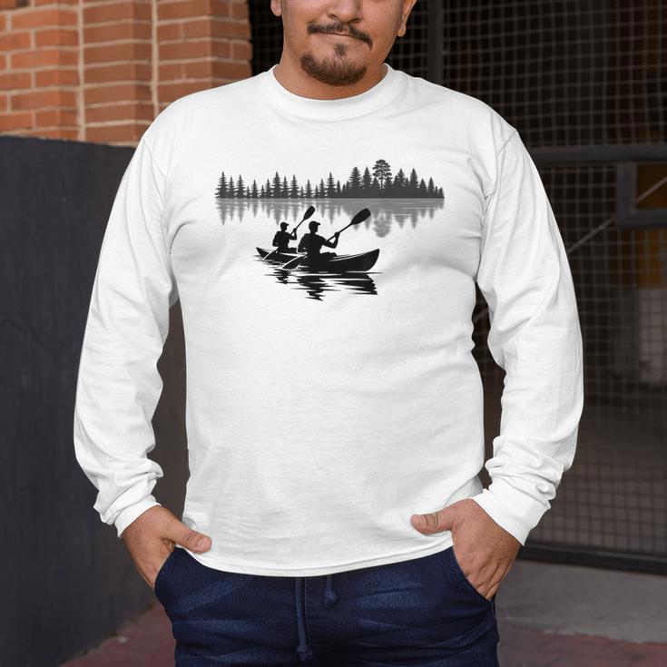 Canoe Silhouette Forest Lake Reflection Men's Long Sleeve T-Shirt Canoe Silhouette Forest Lake Reflection Men's Long Sleeve T-Shirt