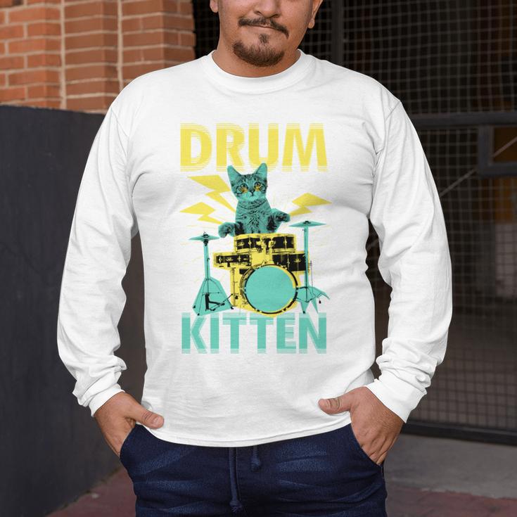 Cute Drummer Cat Drum Kitten Men's Long Sleeve T-Shirt