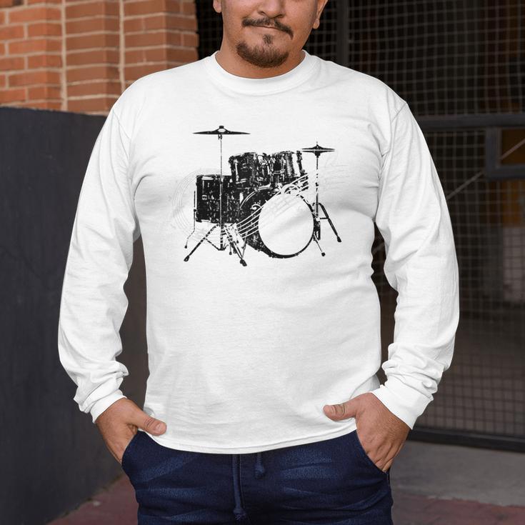 Drum Kit Drummer Band Musical Instrument Rock Music Raglan Baseball Tee Men's Long Sleeve T-Shirt