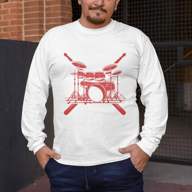 Drum Kit Percussion For Drummer Percussionist Musician Men's Long Sleeve T-Shirt Drum Kit Percussion For Drummer Percussionist Musician Men's Long Sleeve T-Shirt